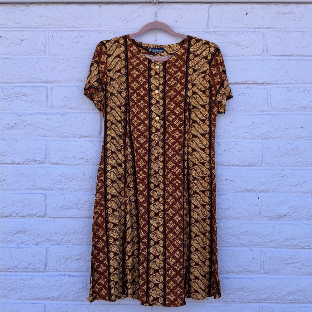 Vintage Kencana Ungu Batik Brown and Gold Patterned Dress